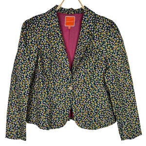 Modcloth Sz‎ XL Multicolor Floral Peplum Blazer One Button Jacket Pockets